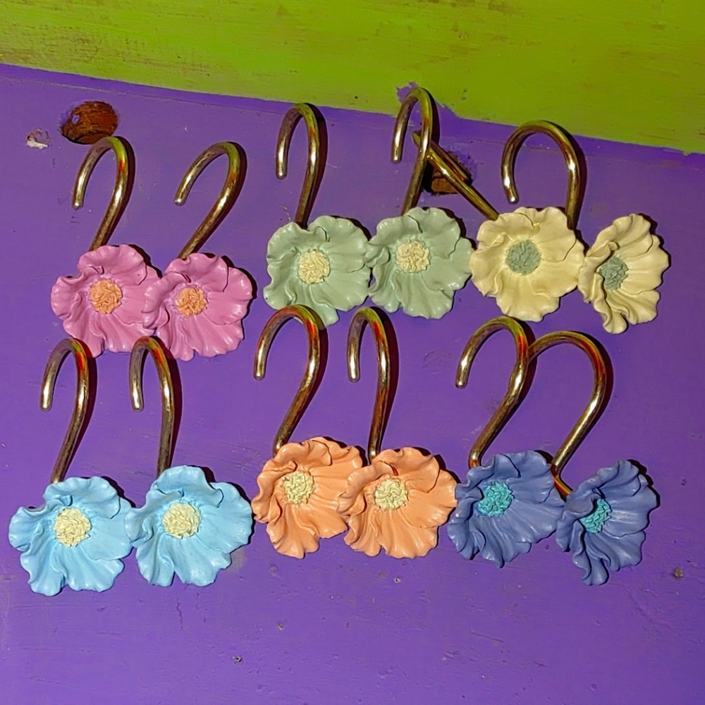 🌺12 Colorful Flower Shower Curtain Hooks🌺